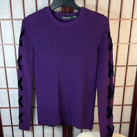 Ralph Lauren Purple Sweater with Black Bow Accents - Picture 1 of 13